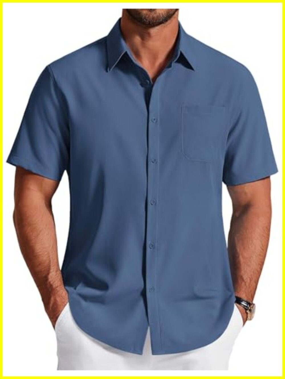 Men's Wrinkle-Free Short Sleeve Button Down Shirt Polyester Spandex Stretch